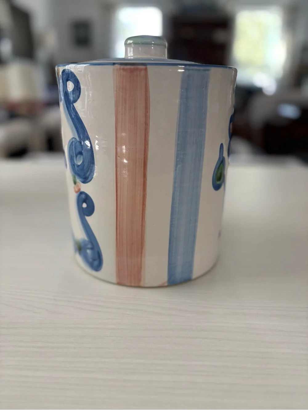 M.A.Hadley Flour Canister Ceramic Jar in Blue/White Handpainted with lid